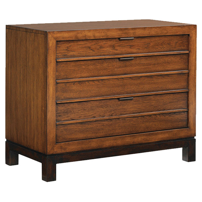 Brown Transitional 3-Drawer Wooden Nightstand