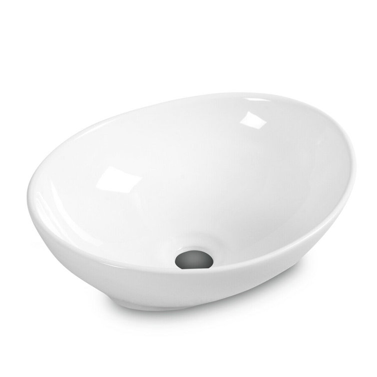 White Ceramic Oval Countertop Bathroom Sink with Pop-Up Drain