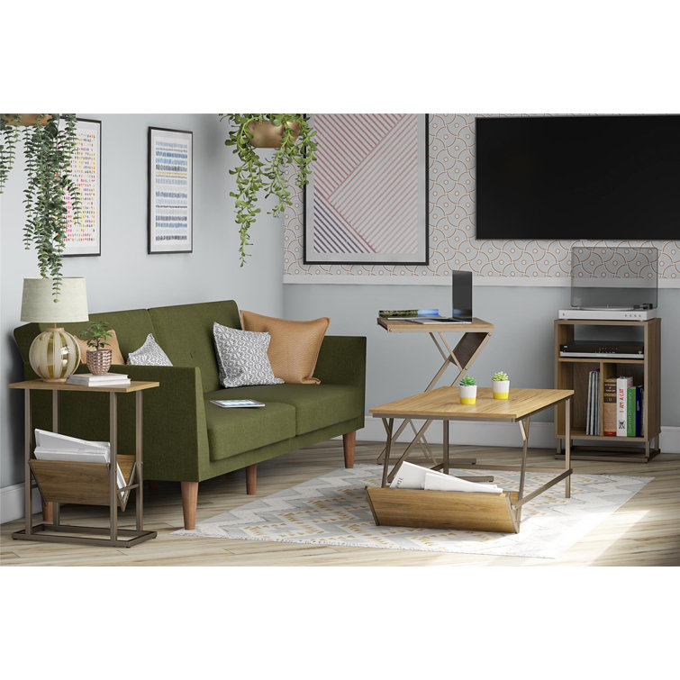 Regal Light Walnut Woodgrain Coffee Table with Bronze Metal Frame