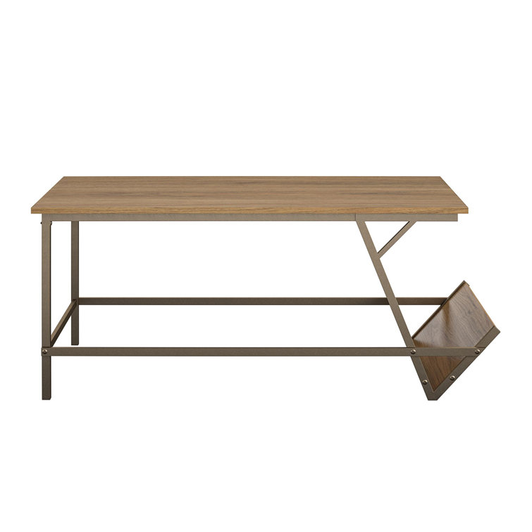 Regal Light Walnut Woodgrain Coffee Table with Bronze Metal Frame