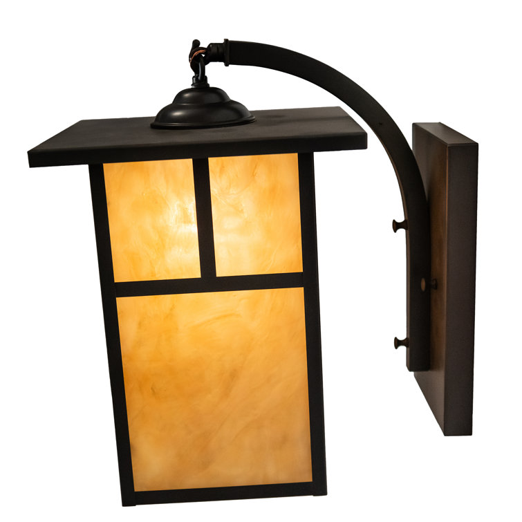 Hyde Park Craftsman Brown 1-Light Wall Sconce with Beige Glass Shade