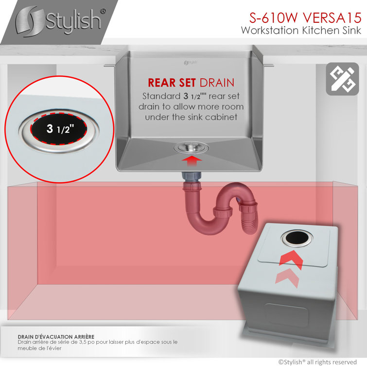 Versa STYLISH 15 inch Workstation Single Bowl Undermount 16G Kitchen Sink with Built in Accessories