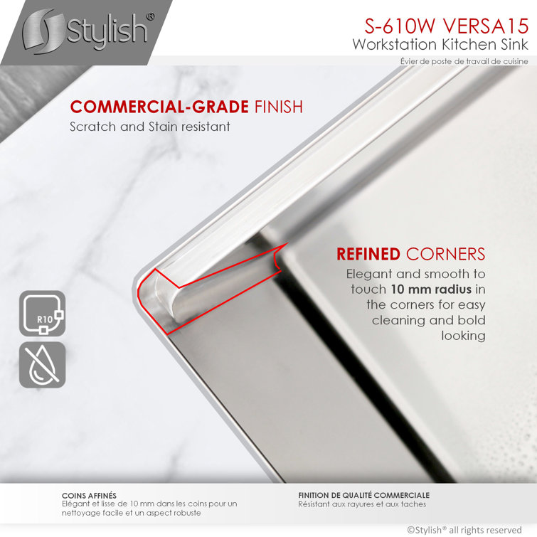 Versa STYLISH 15 inch Workstation Single Bowl Undermount 16G Kitchen Sink with Built in Accessories