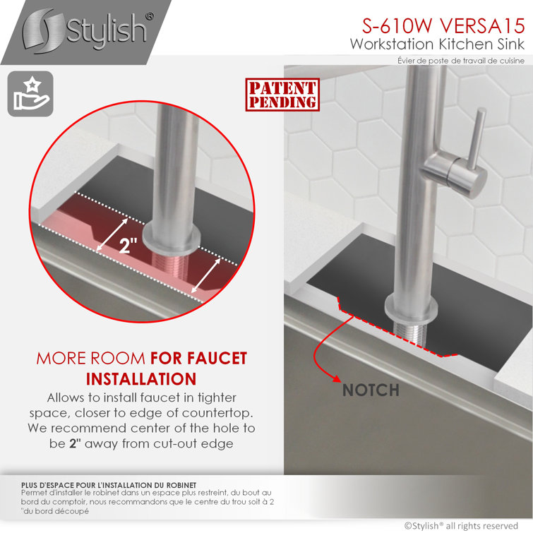 Versa STYLISH 15 inch Workstation Single Bowl Undermount 16G Kitchen Sink with Built in Accessories