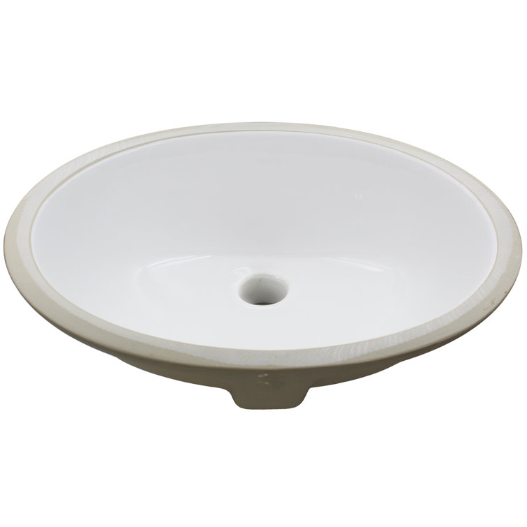 Oval Undermount White and Beige Porcelain Bathroom Sink with Chrome Drain