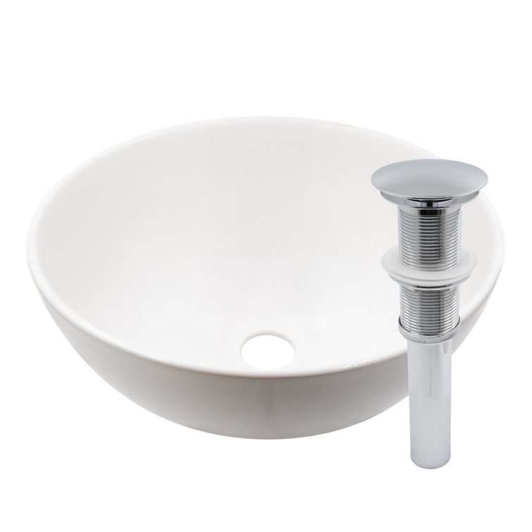 12.625'' Round White Porcelain Vessel Sink with Chrome Drain