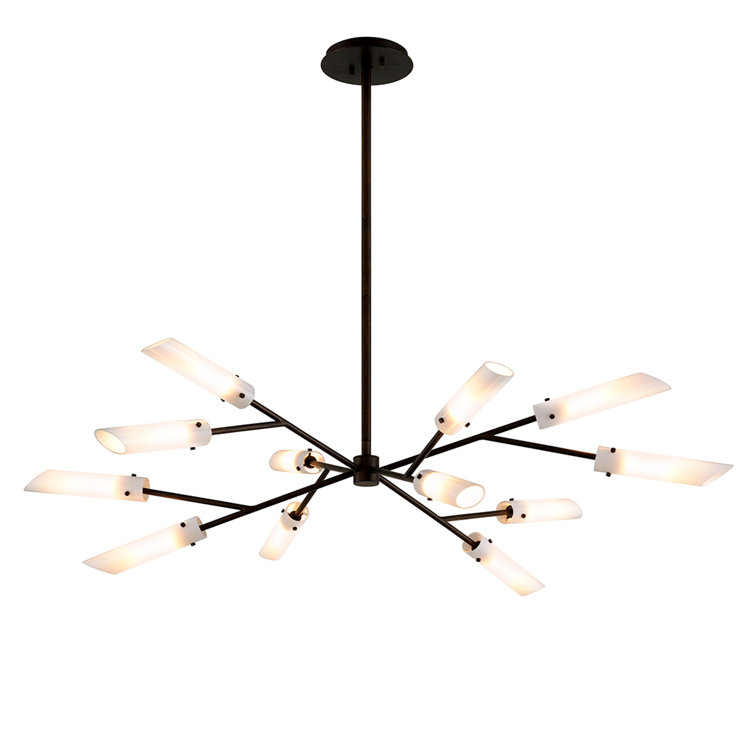 Dark Bronze 12-Light Sputnik Chandelier with Opal White Glass Shades