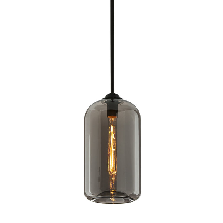 15.75" Black and Smoke Glass Modern Pendant Light