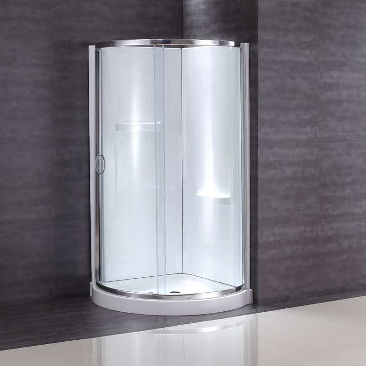 Polished Chrome 33" Round Corner Shower Kit with Clear Glass Panels