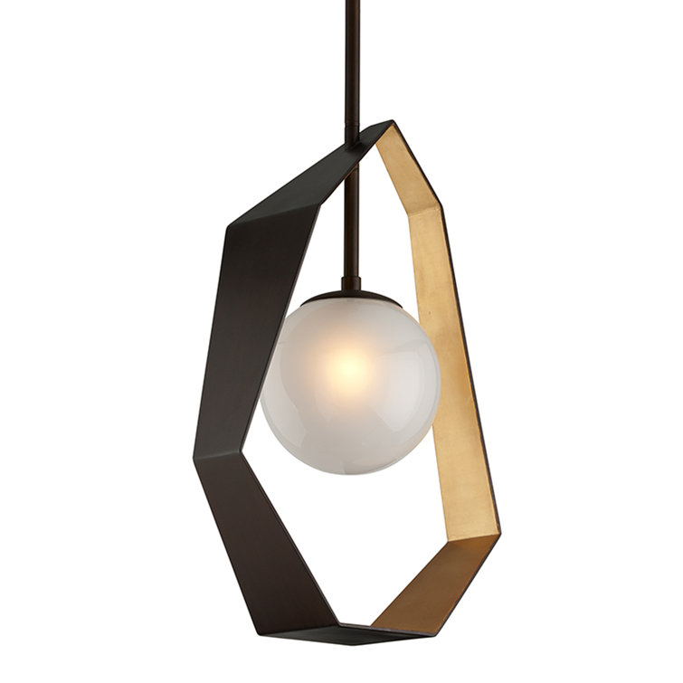 Origami Bronze & Gold Leaf Globe Pendant with Frosted Glass