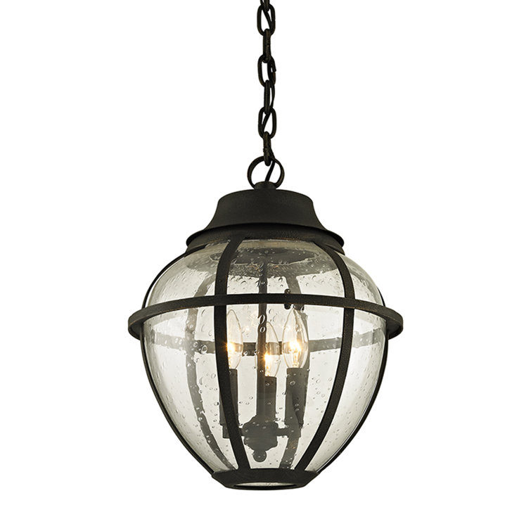Vintage Bronze Globe Pendant Light with Seeded Glass Shade