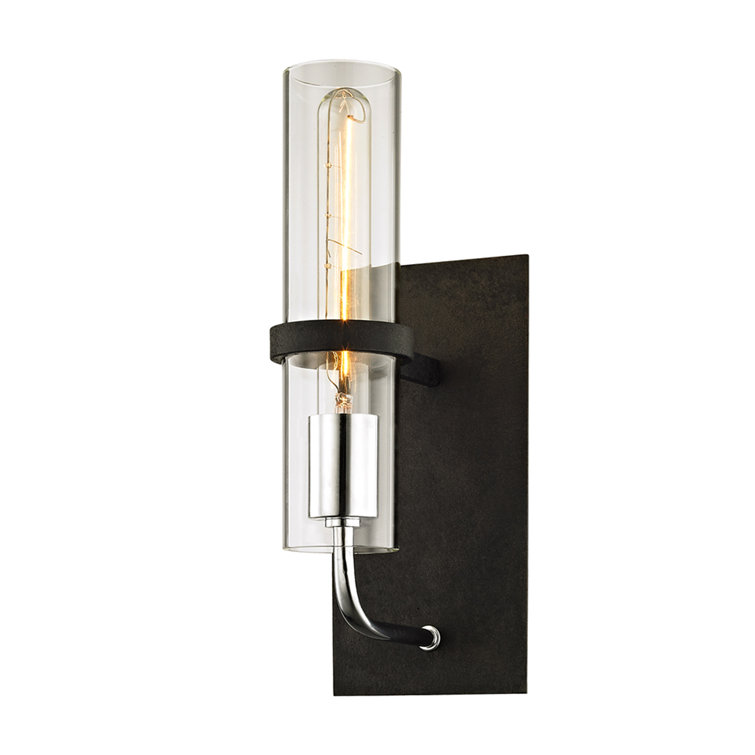Vintage Iron Black Glass Shade Wall Sconce