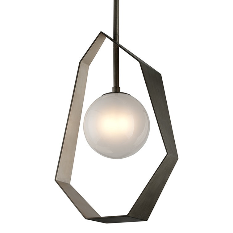 Origami Inspired 1-Light LED Pendant in Graphite & Silver Leaf with Frosted Glass