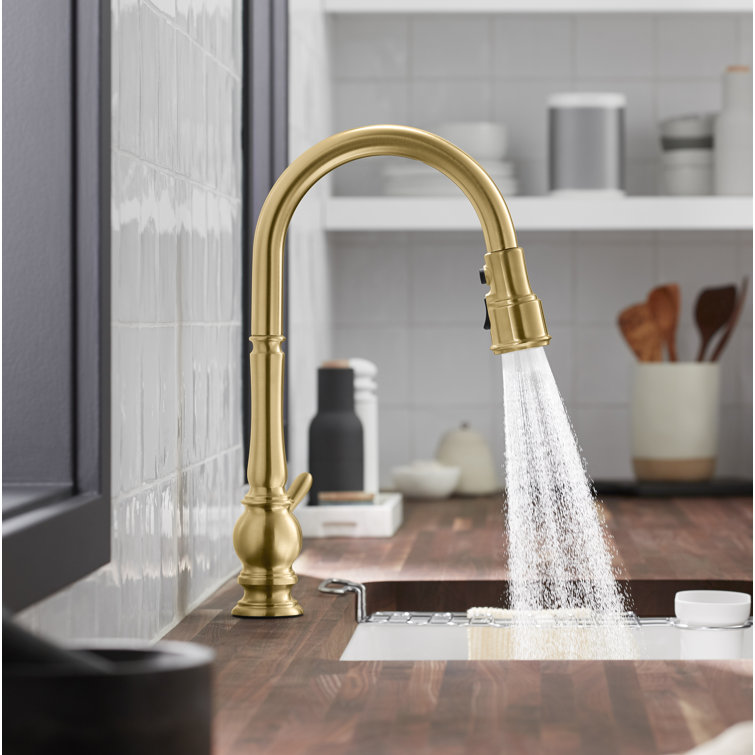Vibrant Brushed Moderne Brass Touchless Pull Down Kitchen Faucet