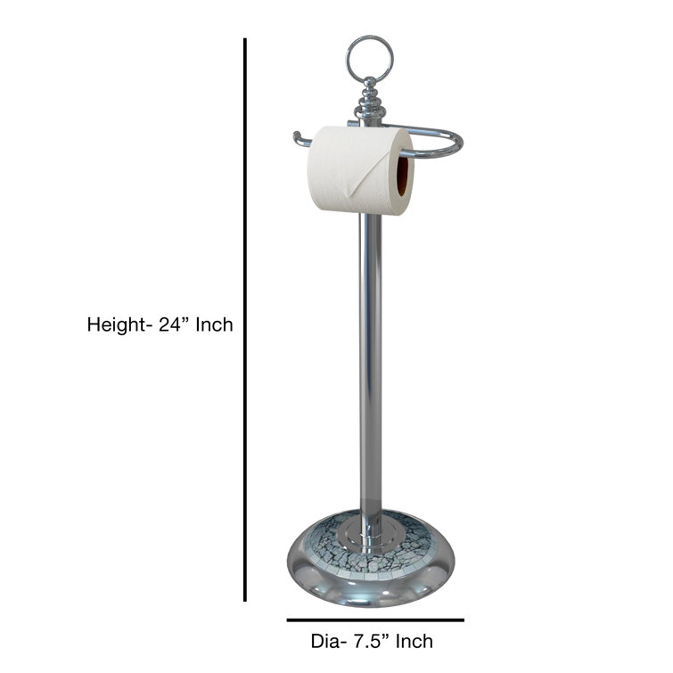 Chrome and Aqua Mosaic Freestanding Toilet Paper Holder