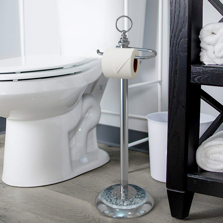 Chrome and Aqua Mosaic Freestanding Toilet Paper Holder