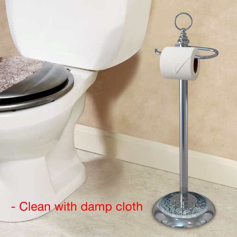 Chrome and Aqua Mosaic Freestanding Toilet Paper Holder