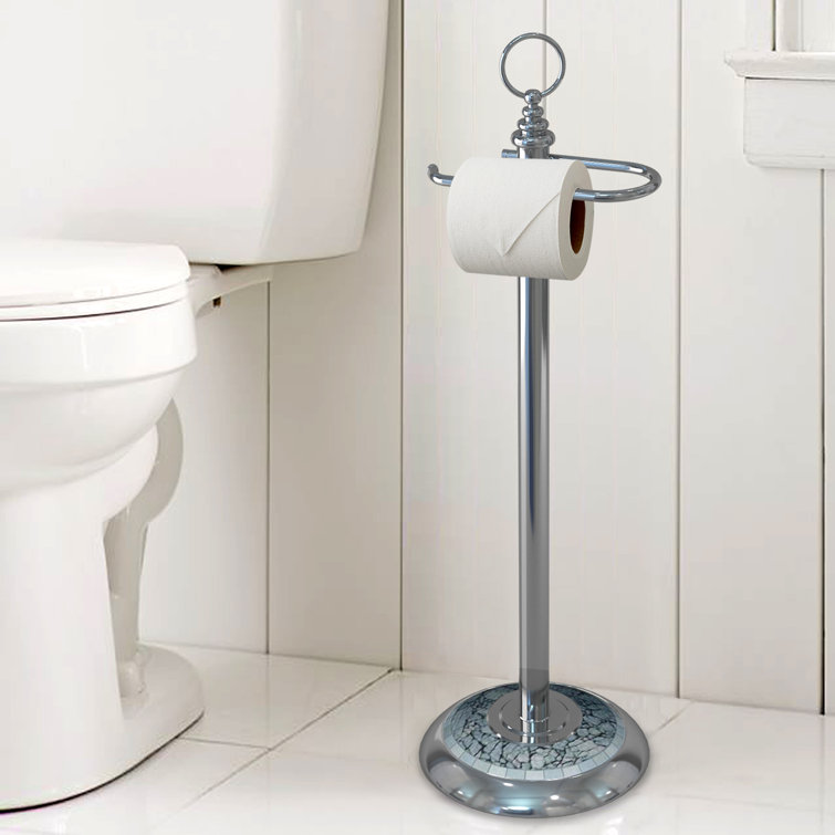 Chrome and Aqua Mosaic Freestanding Toilet Paper Holder