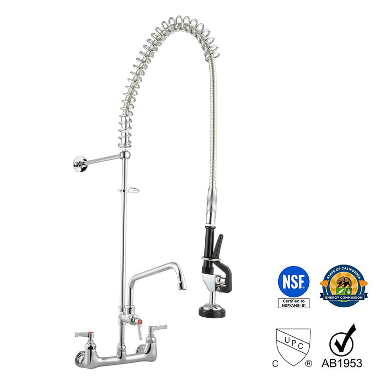 Chrome 44in Commercial Kitchen Faucet with Pull-out Spray