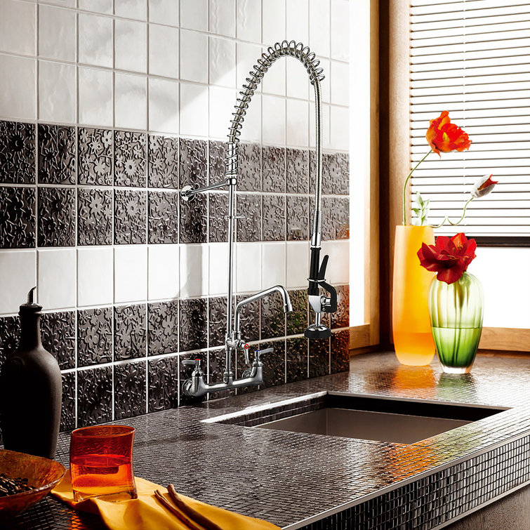 Chrome 44in Commercial Kitchen Faucet with Pull-out Spray