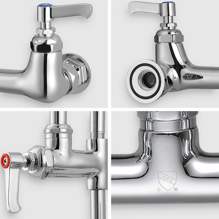 Chrome 44in Commercial Kitchen Faucet with Pull-out Spray