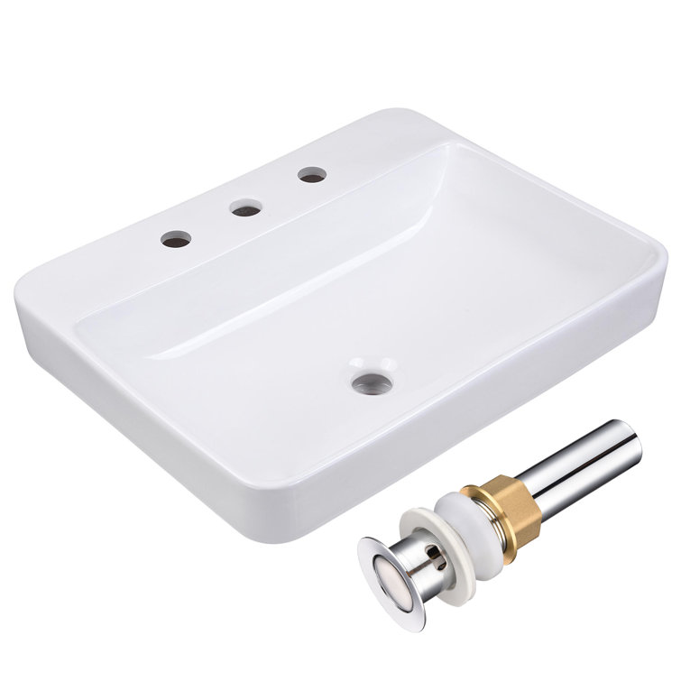 White Ceramic Rectangular Above-Counter Bathroom Sink