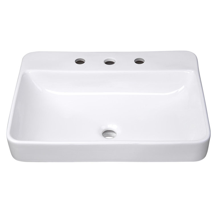 White Ceramic Rectangular Above-Counter Bathroom Sink