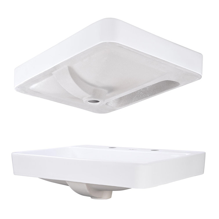 White Ceramic Rectangular Above-Counter Bathroom Sink