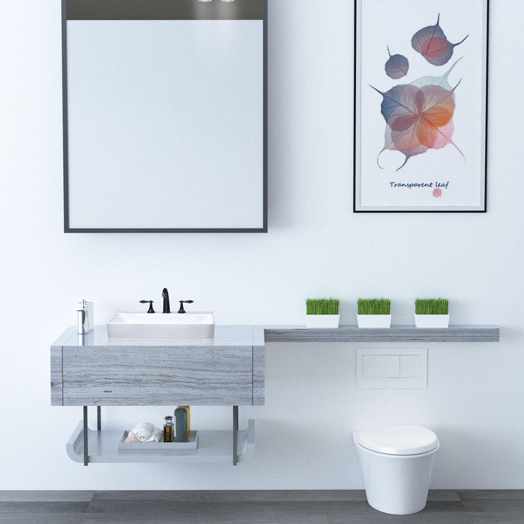 White Ceramic Rectangular Above-Counter Bathroom Sink