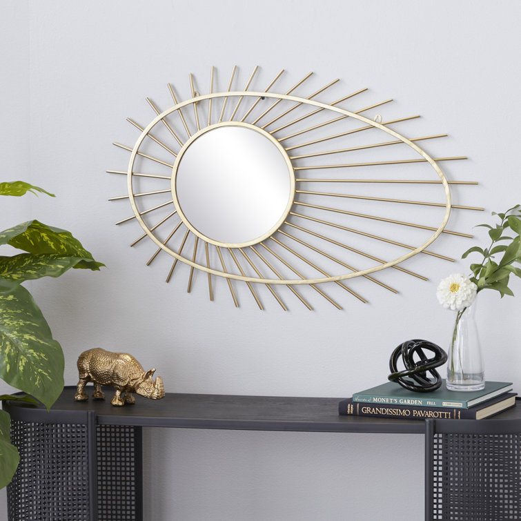 Gold Handmade Abstract Starburst Round Wall Mirror, 22" x 34"