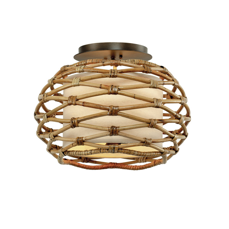 Balboa Bronze and Rattan Semi-Flush Mount Light
