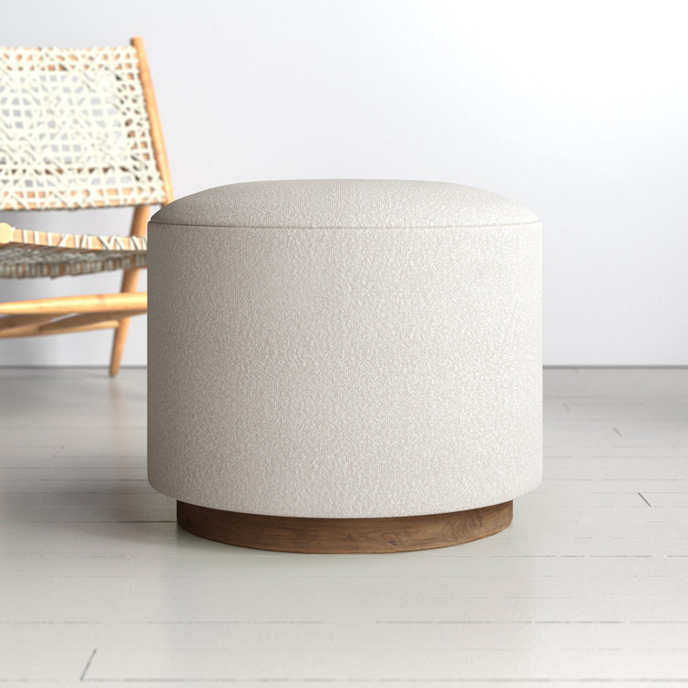 Knoll Natural Round Upholstered Ottoman with Wood Base