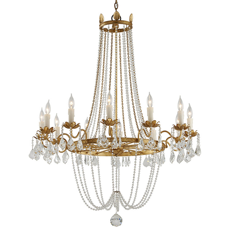 Gold and Crystal 12-Light Chandelier with Distressed Finish