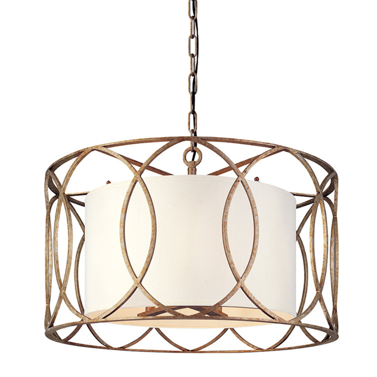 Elegant Transitional 25'' Drum Pendant in Silver Gold Finish