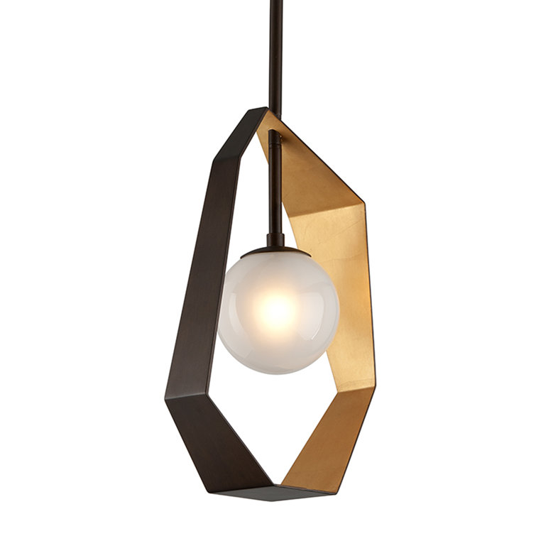 Origami Bronze & Gold Leaf Globe Pendant with Frosted Glass