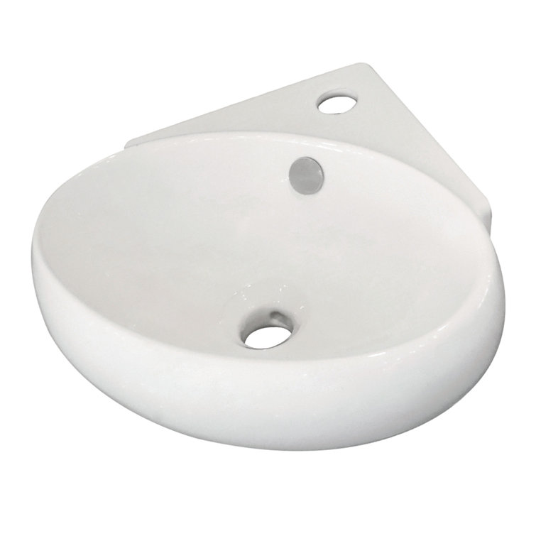 White Ceramic Corner Wall-Mount Bathroom Sink