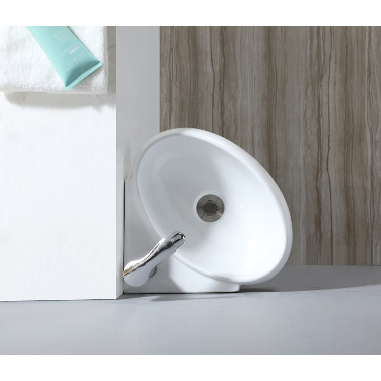White Ceramic Corner Wall-Mount Bathroom Sink