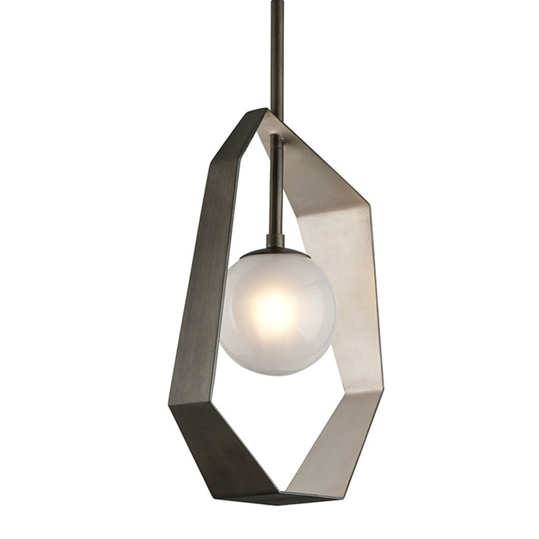 Origami Inspired 1-Light LED Pendant in Graphite & Silver Leaf with Frosted Glass
