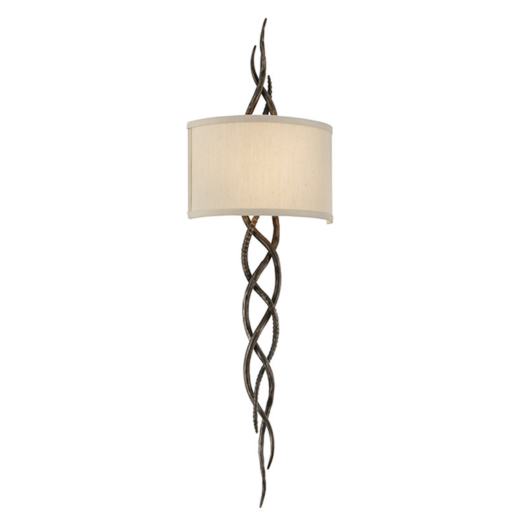 Cottage Bronze 36" Twisted Iron Wall Sconce with Linen Shade