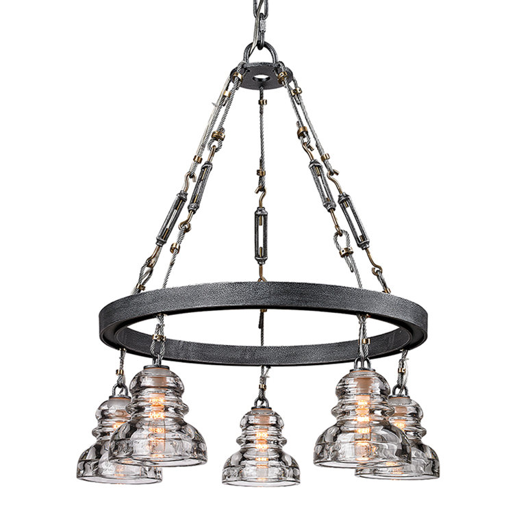 Menlo Park Industrial Old Silver Iron Chandelier with Clear Glass Shades