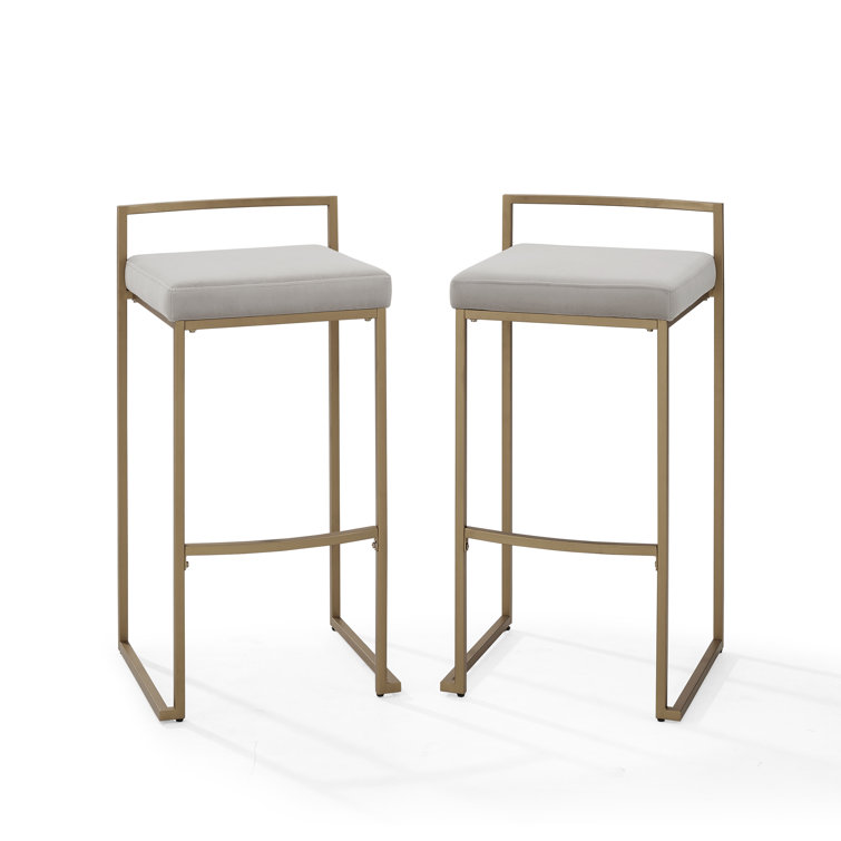 Harlowe Modern Gray Velvet & Steel Bar Stools, Set of 2