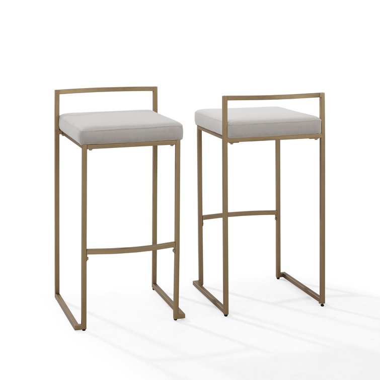 Harlowe Modern Gray Velvet & Steel Bar Stools, Set of 2