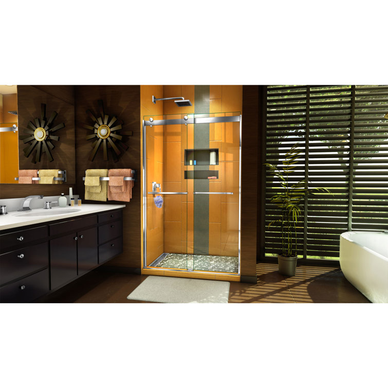Sapphire Chrome Semi-Frameless Sliding Shower Door with Smoke Gray Glass
