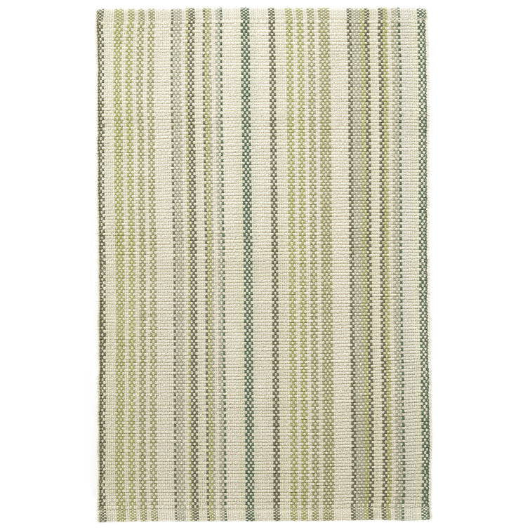 Ivory and Green Handwoven Cotton Striped Rug 2' x 3'