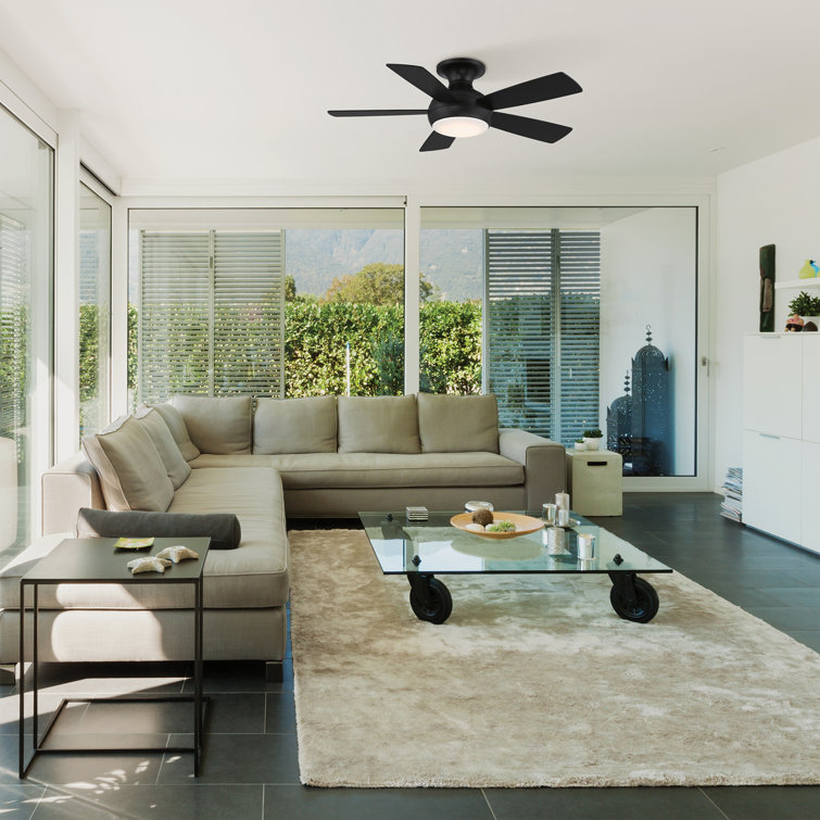Odyssey Smart 52'' Matte Black Plywood Low Profile Ceiling Fan with LED Light