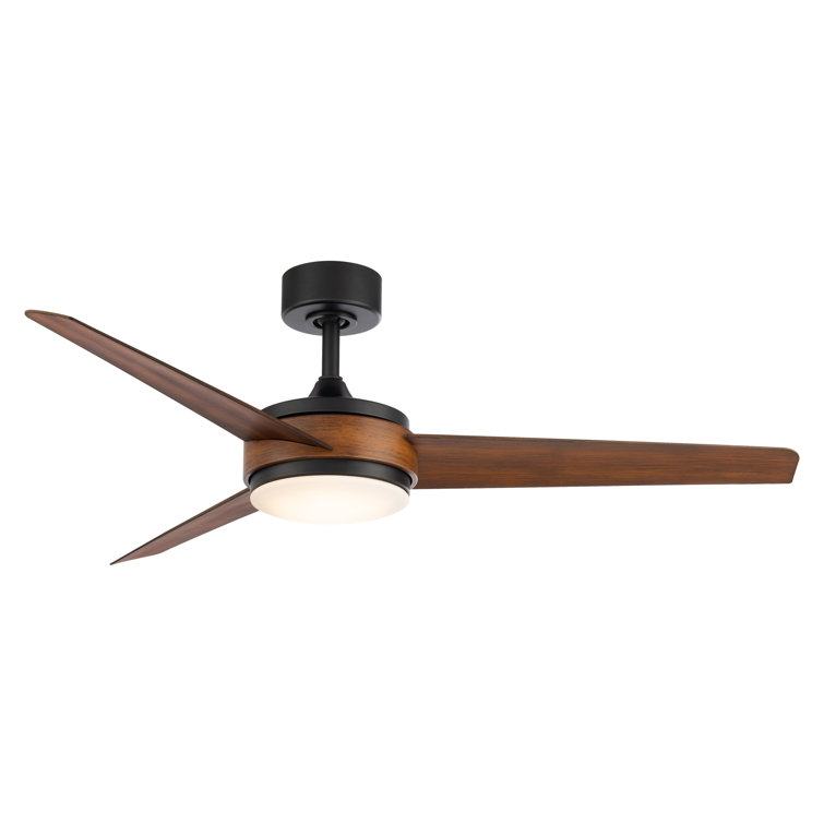 54" Matte Black Distressed Koa Smart Ceiling Fan with LED Light