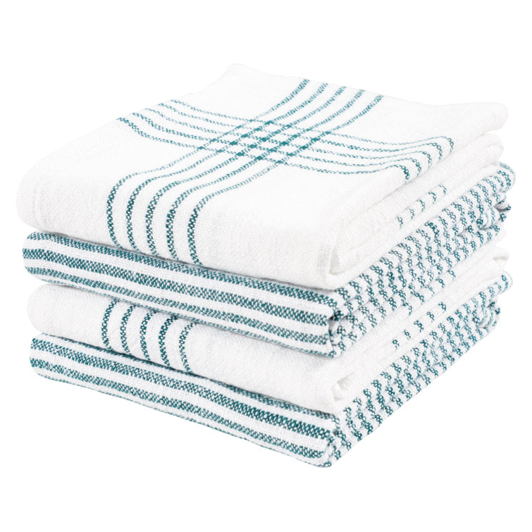 Teal and White Cotton Stripe Kitchen Towel Set