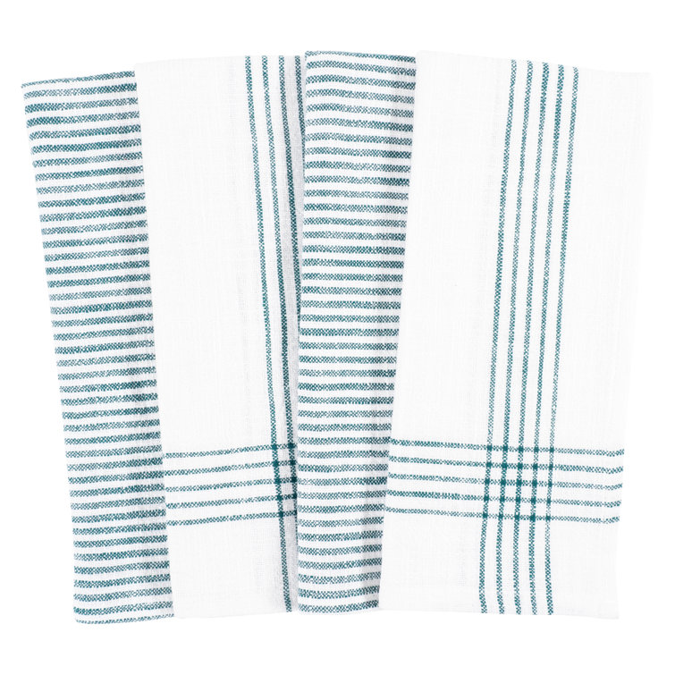 Teal and White Cotton Stripe Kitchen Towel Set