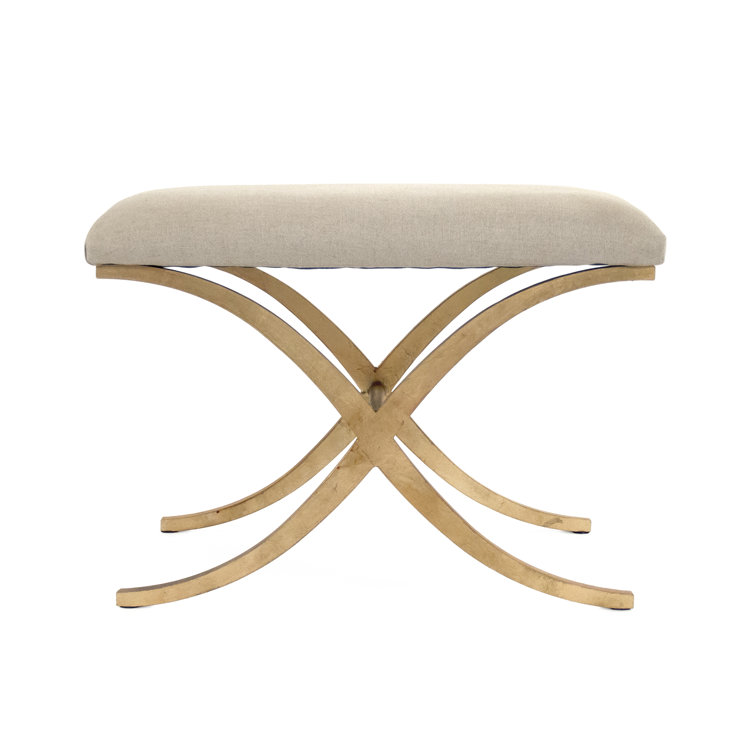 Natural Linen Upholstered Bench with Gold Metal Frame