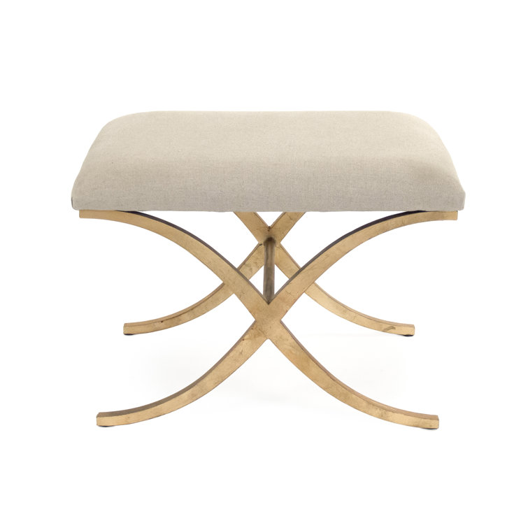 Natural Linen Upholstered Bench with Gold Metal Frame